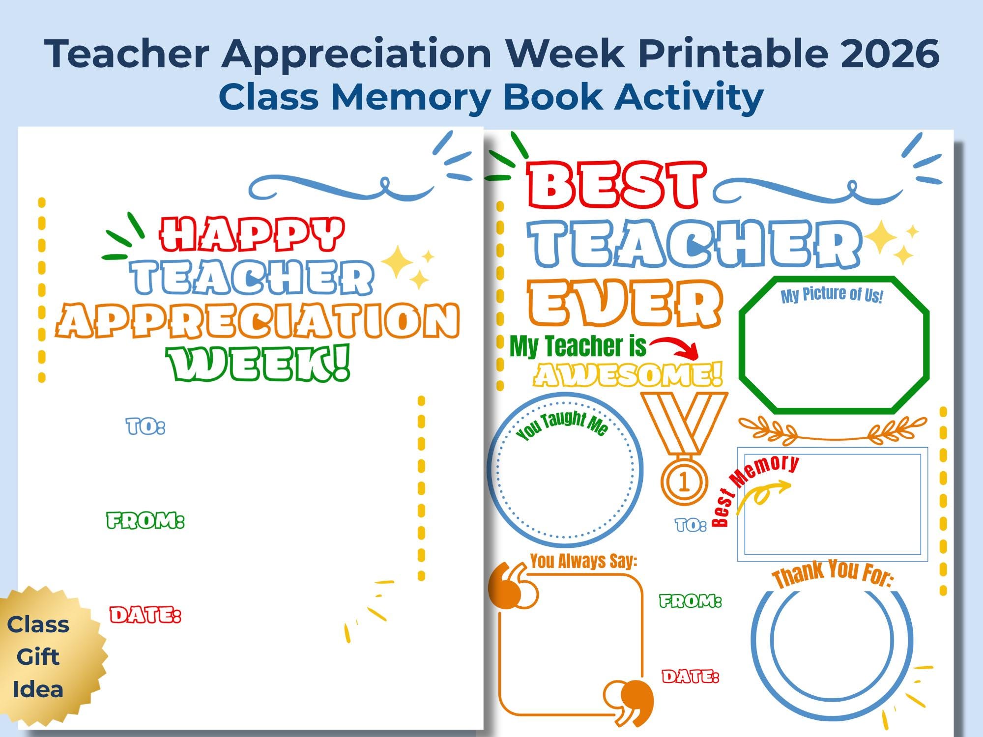 Teacher Appreciation Printable 2026, Teacher Memory Book, Class Gift