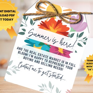 PRINTABLE Summer Pop By Tags | Realtor PopBy Plant Tags | Real Estate Flower Gift Label | Seed Tags RealEstate | Team Version Included PDF