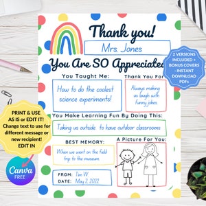 Teacher Appreciation Gift, Teacher Appreciation Week, All About Teacher Fill in Blank Printable, Teacher Thank You Gift, EDITABLE IN CANVA