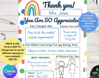 All About My Teacher Printable 2026, Teacher Appreciation Printable, Fill in the Blank Teacher Gift, Editable Canva Template, Class Gift