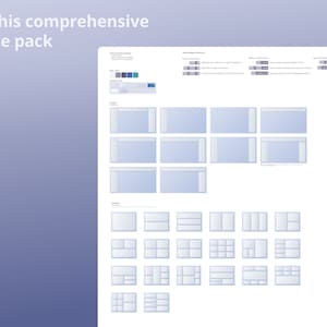 May include: A set of website layout templates with different grid configurations. The templates are designed for use with a website builder or design software. The templates are shown in a light blue colour scheme.