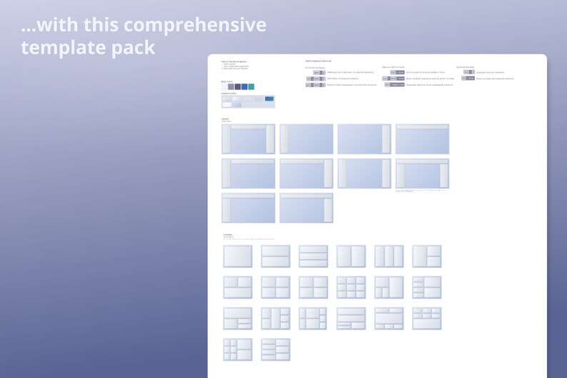 May include: A set of website layout templates with different grid configurations. The templates are designed for use with a website builder or design software. The templates are shown in a light blue colour scheme.
