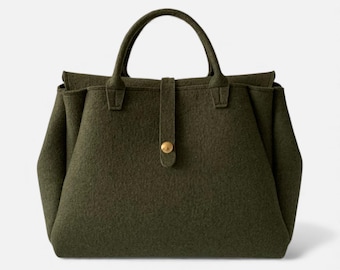 Grote tas van 100% merinowol – draagtas – olijfgroene shopper