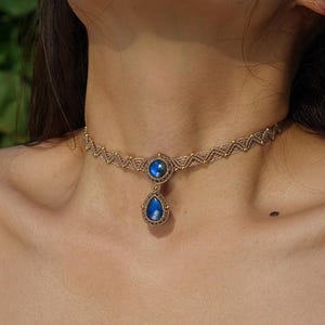 Handmade Macrame Labradorite Necklace – Adjustable Boho Crystal Pendant, Spiritual Healing Jewelry, Festival, Wedding and Gift for Women