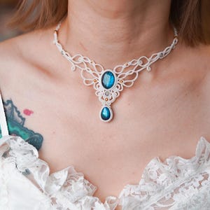 Labradorite Macrame Necklace – Handmade Crystal Jewelry, Boho Gemstone Pendant, Adjustable Cord, Unique Spiritual Gift for Her