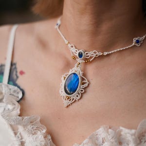 Handmade Labradorite Macrame Necklace – Boho Crystal Pendant, Artisan Gemstone Jewelry, Healing Stone Necklace, Unique Gift for Her