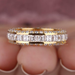 Unusual Mens Wedding Band, 10K Solid Gold Full Eternity Band, Mens Moissanite Engagement Ring, Unisex Travel Ring, Anniversary Ring Gift