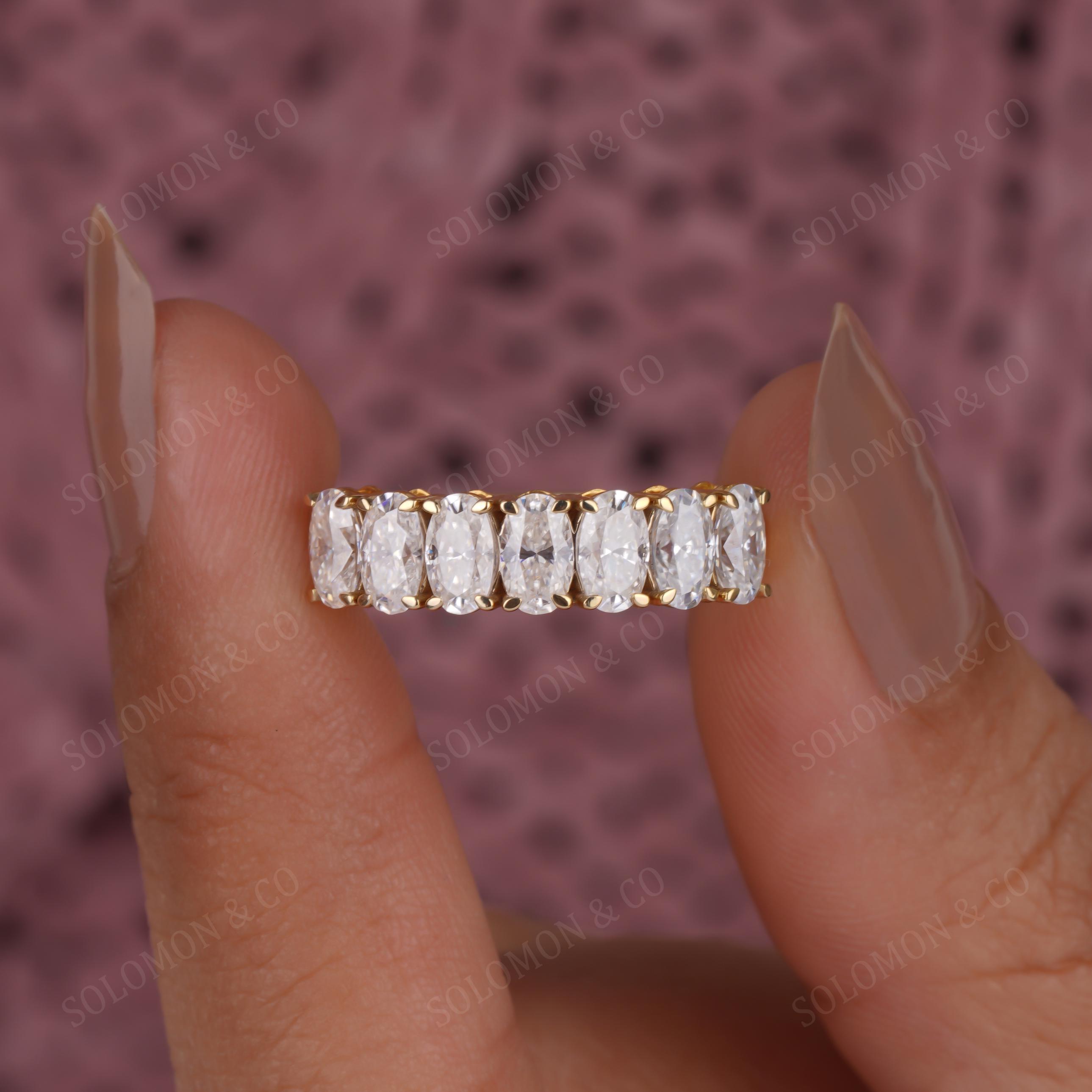 Oval Cut Moissanite Half Eternity Band, 14K Gold Stacking Anniversary ...