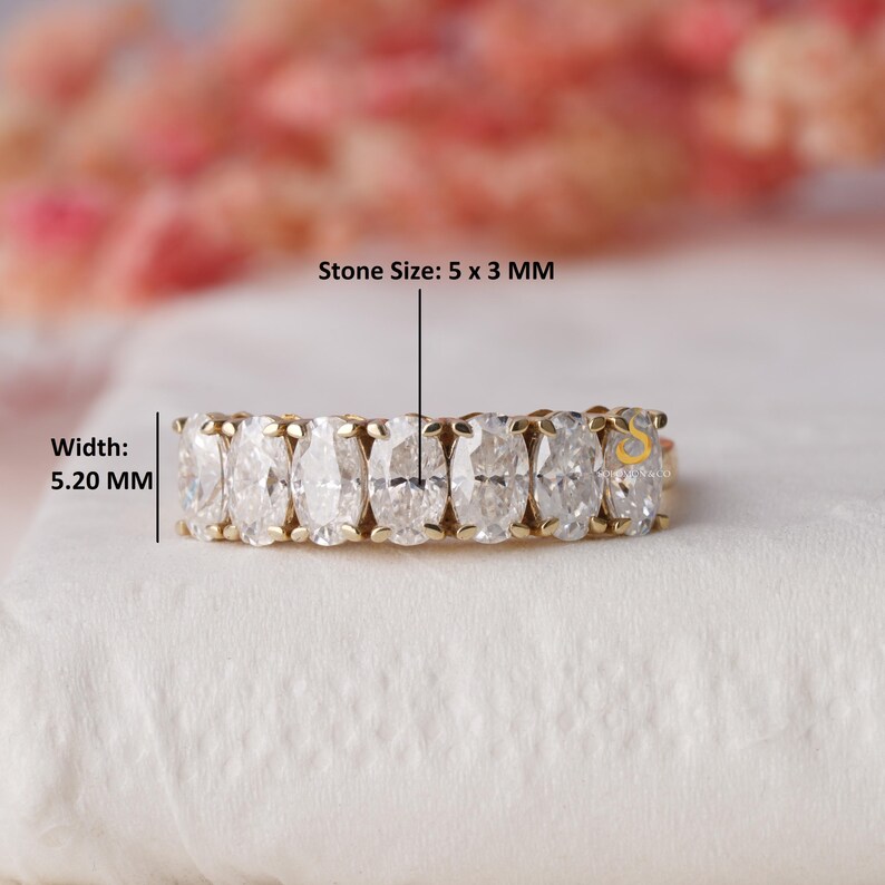 Oval Cut Moissanite Half Eternity Band, 14K Gold Stacking Anniversary ...