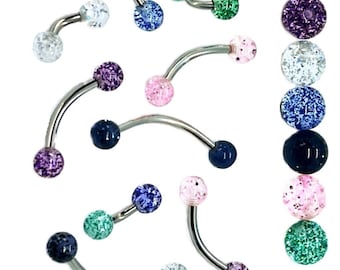 SMALL 5mm Glitter Ends on Custom Length Bar Belly Ring