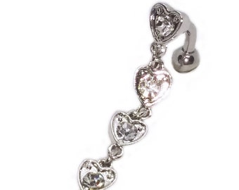 Top Down 5 Heart Belly Ring Custom Length Extra short 1/4" to Extra long 1" sizes.