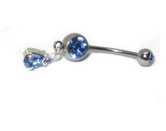 14g Single or Double Gem Teardrop Dangle Belly Button Ring. Choose Your Bar Length & Color