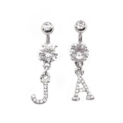 Double Gem INITIAL Belly Button Ring. Extra Short 1/4 to Etsy