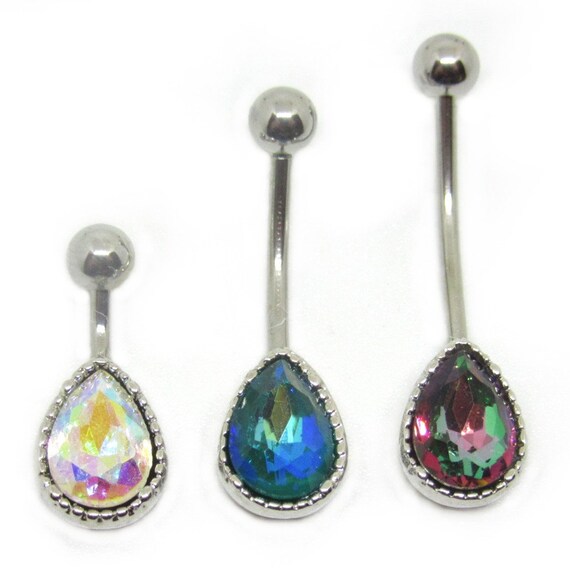 Body Piercing Jewelry 14g CUSTOM Length AB Teardrop Belly Button Ring 1