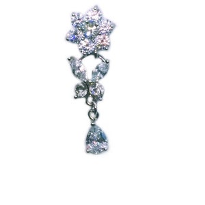 TOP DOWN Flower. Butterfly & Teardrop Dangle Belly Ring , Custom Bar Extra short 1/4 to Extra long 1 sizes. image 2