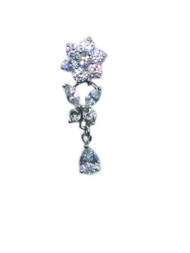 TOP DOWN Flower. Butterfly & Teardrop Dangle Belly Ring , Custom Bar Extra short 1/4 to Extra long 1 sizes. image 2