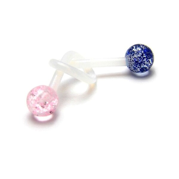 14g or 16g Bar. Flexible Cut-To-Fit Sports or Pregnancy Belly Ring with glitter balls.