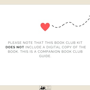 Puede incluir: Fondo blanco con un coraz&oacute;n rojo y una l&iacute;nea de puntos con una flecha. El texto dice: "TENGA EN CUENTA QUE ESTE KIT DE CLUB DE LECTURA NO INCLUYE UNA COPIA DIGITAL DEL LIBRO. ESTA ES UNA GU&Iacute;A COMPA&Ntilde;ERA DEL CLUB DE LECTURA."