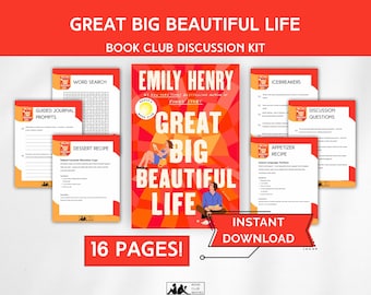 Great Big Beautiful Life Book Club Kit PDF Guide Discussion Questions Recipes Playlist Journal Prompts Digital Download Emily Henry
