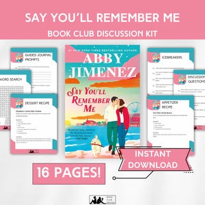 Say You’ll Remember Me Book Club Kit – Abby Jimenez PDF Guide, Journal Prompts, Recipes, Questions, Printable Digital Download