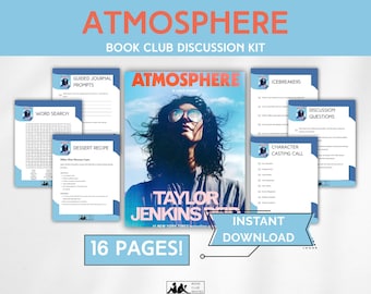 Atmosphere Book Club Kit Printable PDF Guide Discussion Questions Recipes Playlist Journal Prompts Digital Download Taylor Jenkins Reid