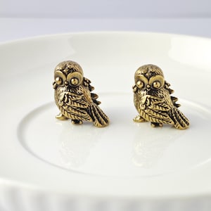 Vintage Brass Owl Figurines Set, Decorative Owl Statues