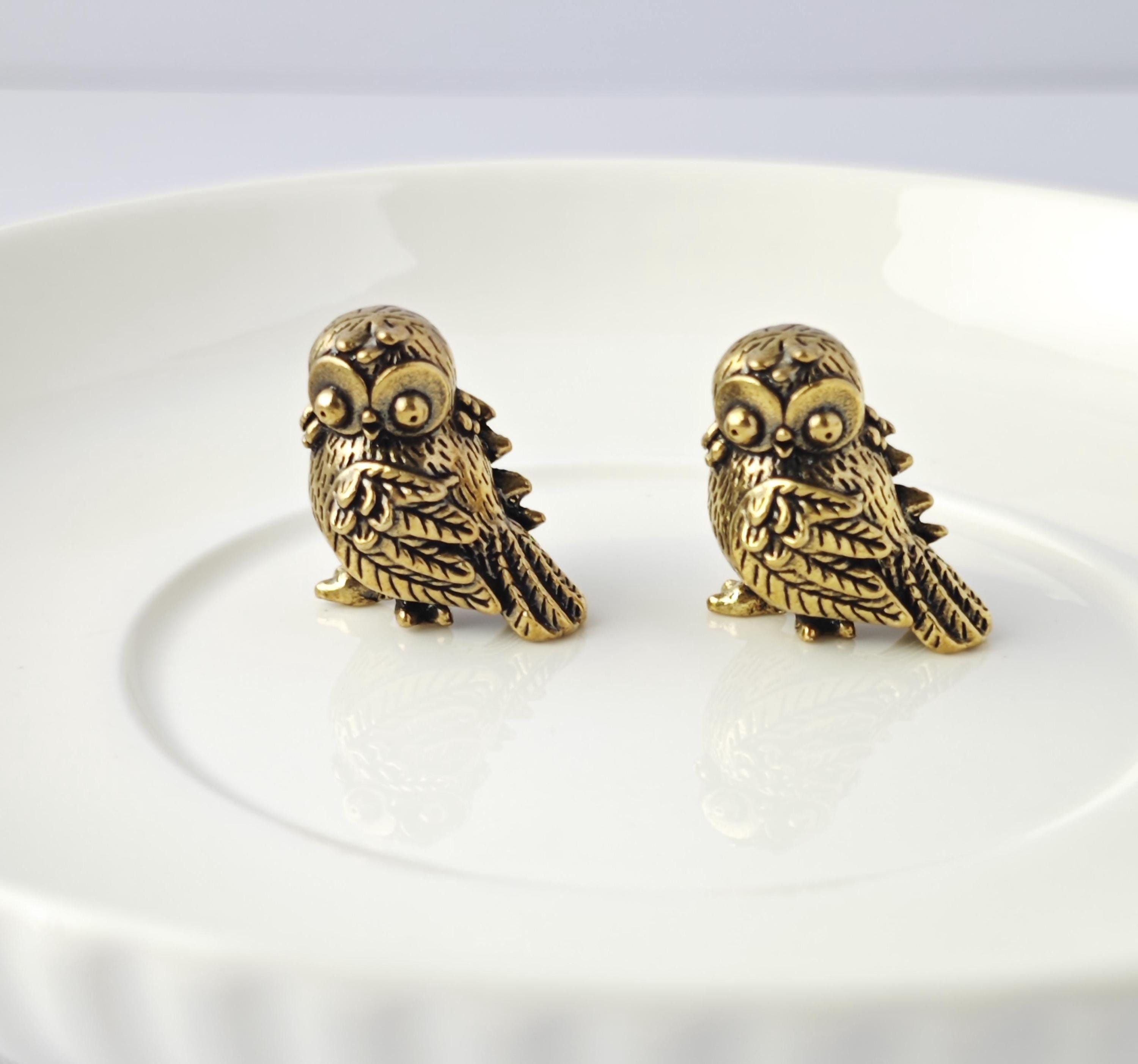 Vintage Brass Owl Figurines Set, Decorative Owl Statues
