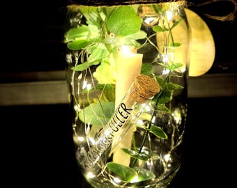 Wunscherfüller beleuchtet im Glas–LED Deko Geschenkidee–Zauberlicht mit Anhänger,personalisiertes Geschenk für Geburtstag,Hochzeit&Kommunion