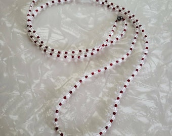 Vintage 20s Clear and Ruby Red Crystal Beads Flapper Necklace