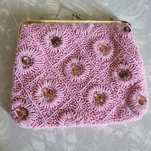 Vintage 60s-70s Pink Beaded Clutch Purse