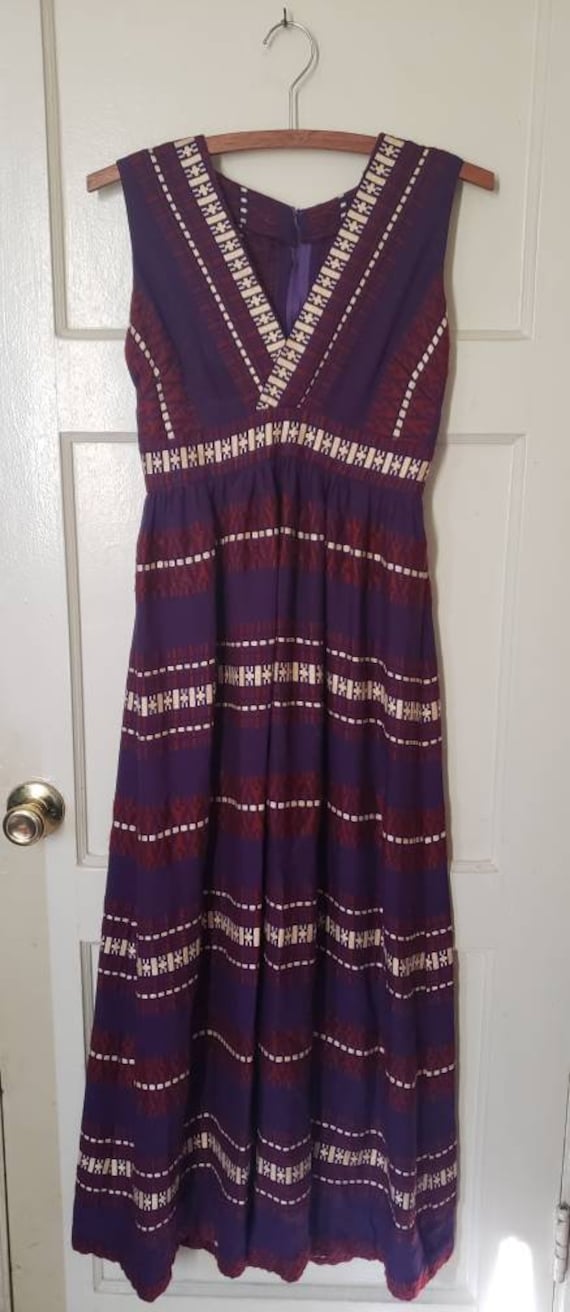 Vintage 70s Handmade Maxi Dress, Purple, Burgundy… - image 1