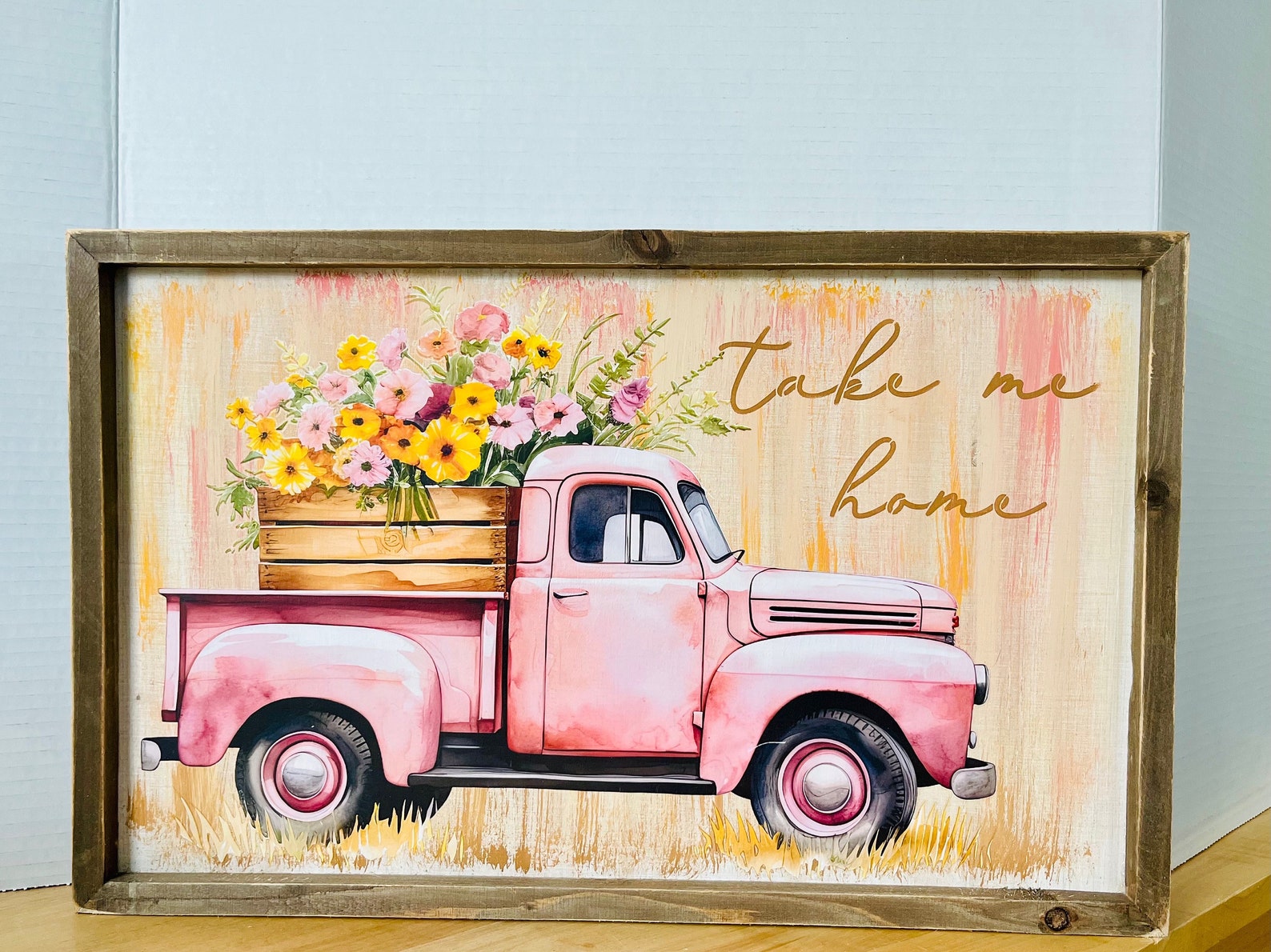 Vintage Truck Decor, Rustic Truck Frame, Vintage Truck Wall Art, Pink ...