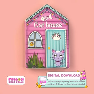 Casa di carta stampabile, kit di stampa e gioco per bambole gatto, libro-giocattolo per bambini, abiti, fai da te, attività per bambini, libro di attività