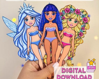 Papierpuppen Kit zum selbst ausdrucken: 3 Fantasy Feen & 15 Outfits | Digitaler Download Quiet Book Vorlage