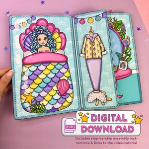 Mermaid Dollhouse Printable Kit - DIY Paper Dollhouse with Bedroom, Mermaid Doll & Closet | Kids Craft, Digital Download