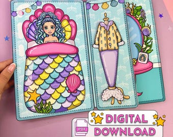 Afdrukbare kit zeemeermin papieren poppenhuis: knutselen (digitale download)