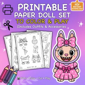 Fairy Paper Doll Coloring Set – Printable Cut & Dress Activity – Lupi Doll Series – Instant Download PDF for Girls