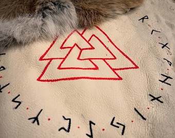 Runic Rabbit Hide Altar Cloth | Elder Futhark | Valknut | Pagan Gift