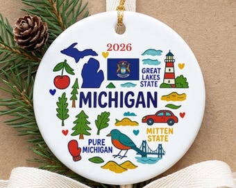 Michigan Ornament, Michigan Gift, Michigan 2026, Moving Gift, New Job, Graduation, Family Trip, Travel Ornament, Keepsake Ornament