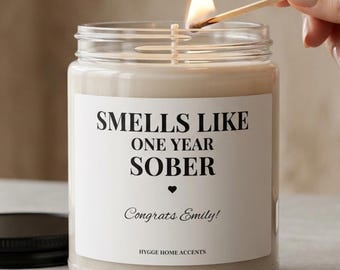 One Year Sober Gift, 1 Year Sober Candle, Personalized Sobriety Anniversary Gift, Recovery Gift for Her Him, Soberversary Candle