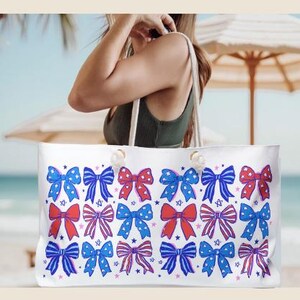 Coquette le 4 juillet, Noeud de ruban le 4 juillet, Américaine, cadeau carte verte, graphismes rétro, ambiance côtière, fille de la côte, cabas personnalisé