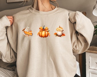 Erntedank-Sweatshirt, Herbst Kaffee Sweatshirt für Frauen, Herbst Rundhalsausschnitt Kürbis Gewürz Sweatshirt, Kürbis Gewürz Shirt, Halloween, Herbst