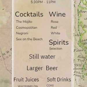 Travel themed drinks menu - download, edit, personlise, customise colour, fonts, words - make it your own for any travel themed party