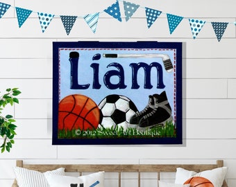 Custom Sports name sign, Personalized Boys Room decor, Sports decor, boys wall art, Hockey, Soccer, Basketball, Door sign