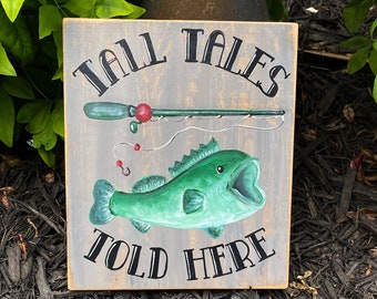 Custom Wood Fish Fishing sign, Personalized Gift for Fisherman, Grandpa, Gift for Dad, Outdoor Yard Art, Man Cave Decor, HandPainted