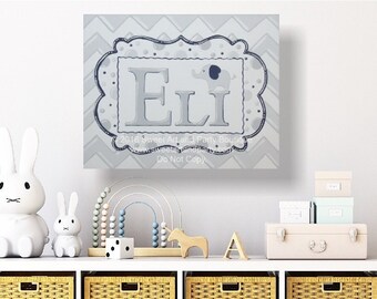 Elephant Custom name sign, Personalized Nursery wall art, Elephant nursery, Chevron, monogram art, Chevron nursery art, Unique handmade gift