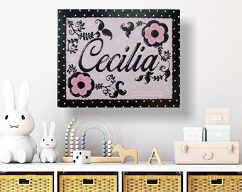 Personalized name sign, Nursery wall art, Custom art, Flower name sign. Girl nursery sign, monogram art, Wall Decor, Girls Wall art