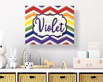 Rainbow Chevron name sign, baby Nursery wall art, Custom art, monogram art, Chevron nursery art, Teen Girl Wall Art, Girls Wall art