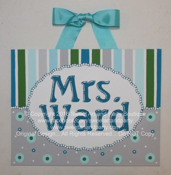 Teacher Name Sign Canvas Name Sign Teal Gray Aqua Teacher Etsy