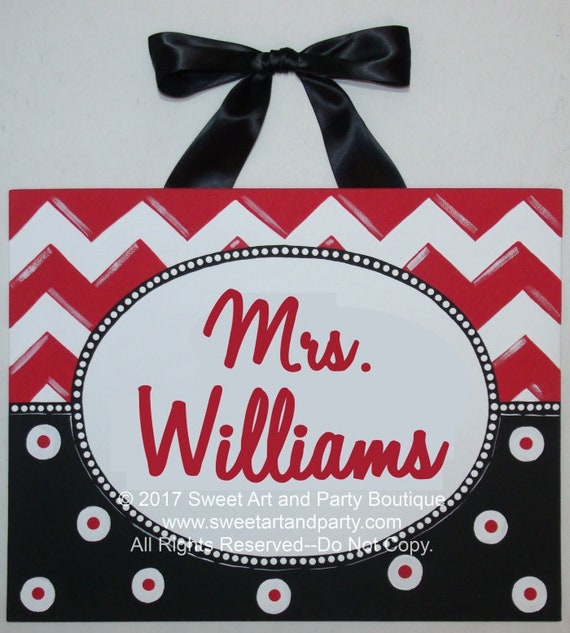 Teacher Painted Canvas Name Sign Door Sign Chevron Dots Etsy